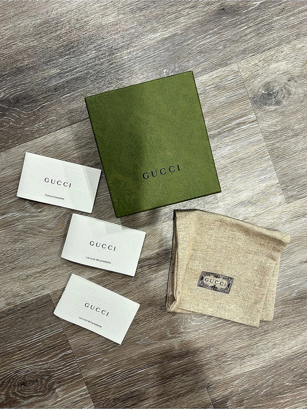 Gucci Green Presentation Box and Dust Bag with Care Booklets